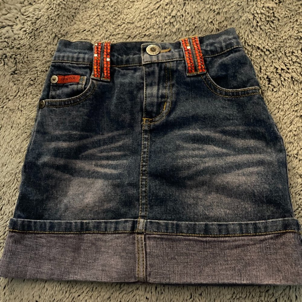 Lipstik Size 4 Red Jewel Studded Denim Skirt
